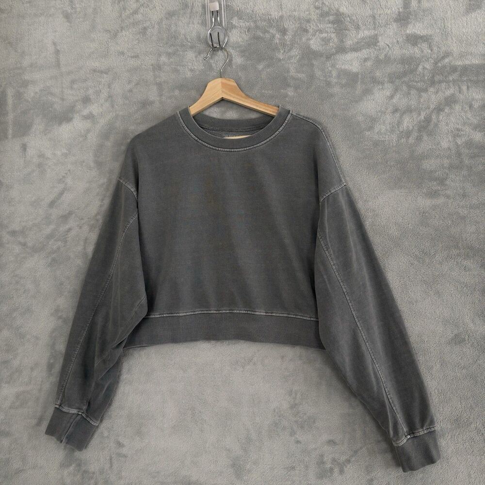 Lazy Sunday Cropped Sweatshirt Womens XL Gray Cotton Blend Medium Weight
